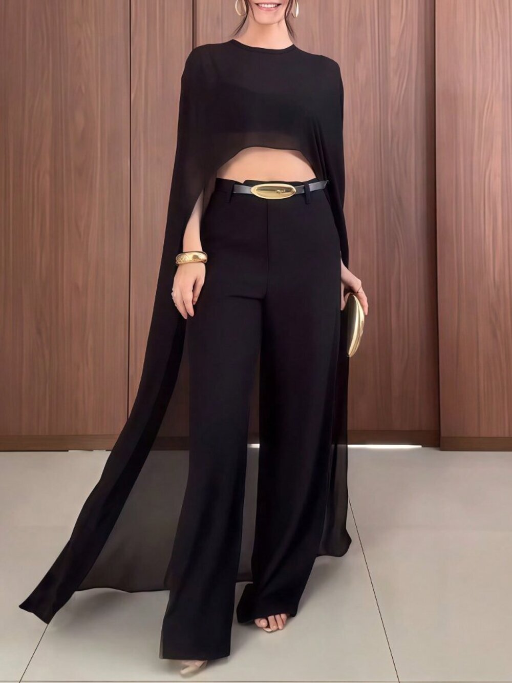 Black Chic Women's Chiffon Round Neck Sleeveless High-Low Vest Top - Picture 4 of 7
